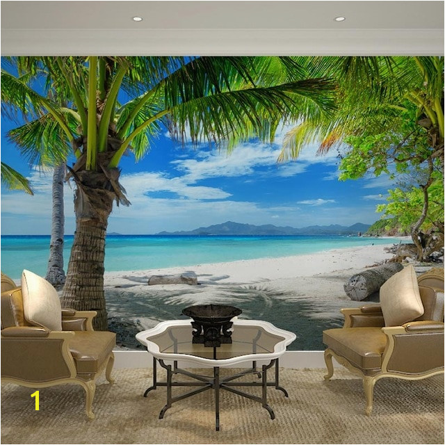 Beach Murals Cheap Home Decor Wall Papers 3d Tropical Beach Palm Tree Wallpaper