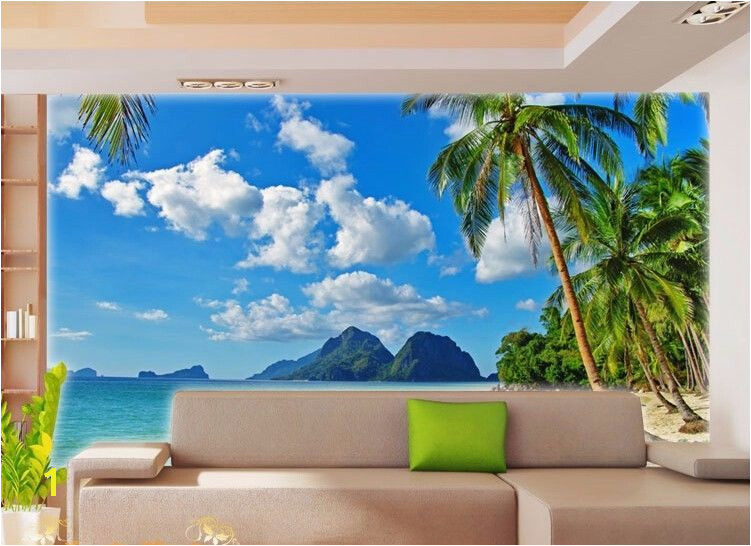 3D Wallpaper Bedroom Living Mural Roll Palm Beach Sea Scenery Wall Background TV