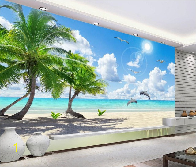 customize HD Coconut Tree wall mural wallpaper 3d wallpaper for living room naturals Beach Aegean Dolphins Background wall
