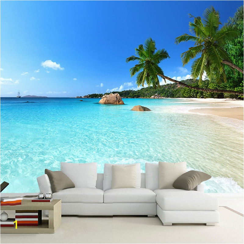 Custom 3D Wallpaper Seascape Beach Palm Wall Covering Mural Roll For Living Room Bedroom Background