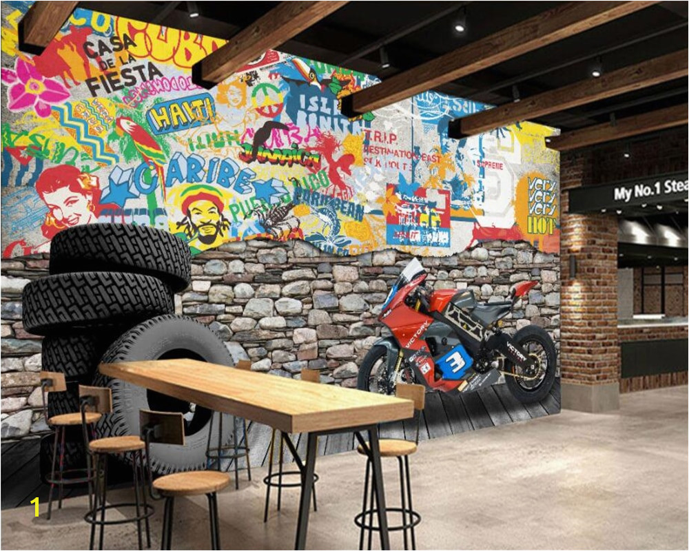Beibehang Custom Wallpaper Tooling Background Hotel Dining Decoration Mural Motorcycle Street Graffiti Brick Wall 3d wallpaper in Wallpapers from Home