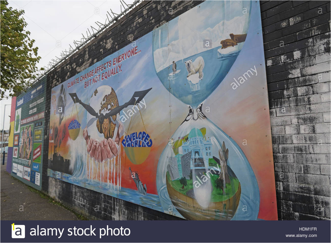 Belfast Falls Rd Peace Wall Mural Climate Change Stock Image