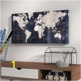 old world map blue graphic art on wrapped canvas