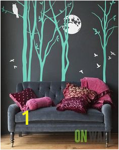 Tree wall decal Set of 4 Winter Trees with birds Owl and Moon MM015
