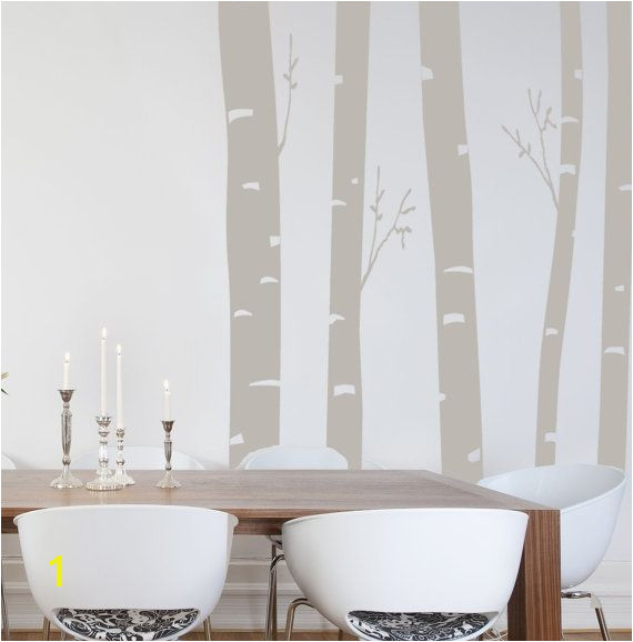 Grey birch tree decals for living room accent wall