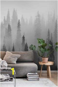 Misty forest black and white wall mural from happywall wallmural wallpaper grey