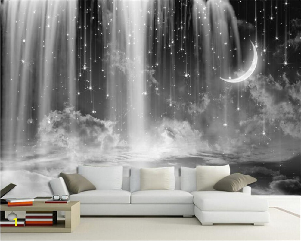 Beibehang Custom Wallpaper Living Room Bedroom Mural Wallpaper Black and White Waterfall Sky Moon Background Wall 3d wallpaper