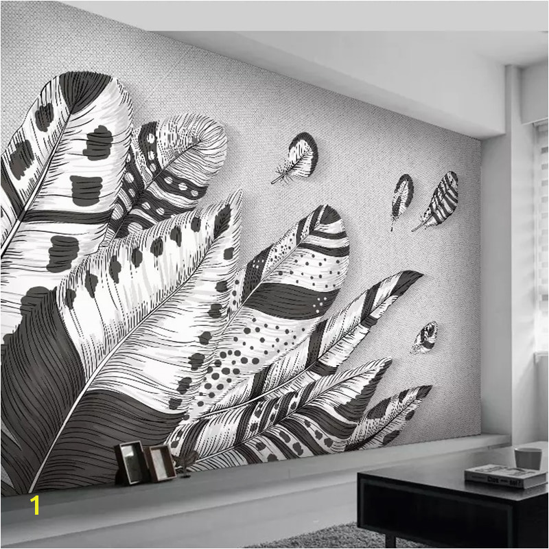Custom 3D Wall Mural Wallpaper Abstract Modern Black White Feather Art Wall Painting Living Room Bedroom Restaurant Decor in Wallpapers from Home