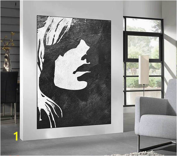 Black White Minimalist Abstract Painting woman face silhouette large acrylic painting Black and White minimalist wall art