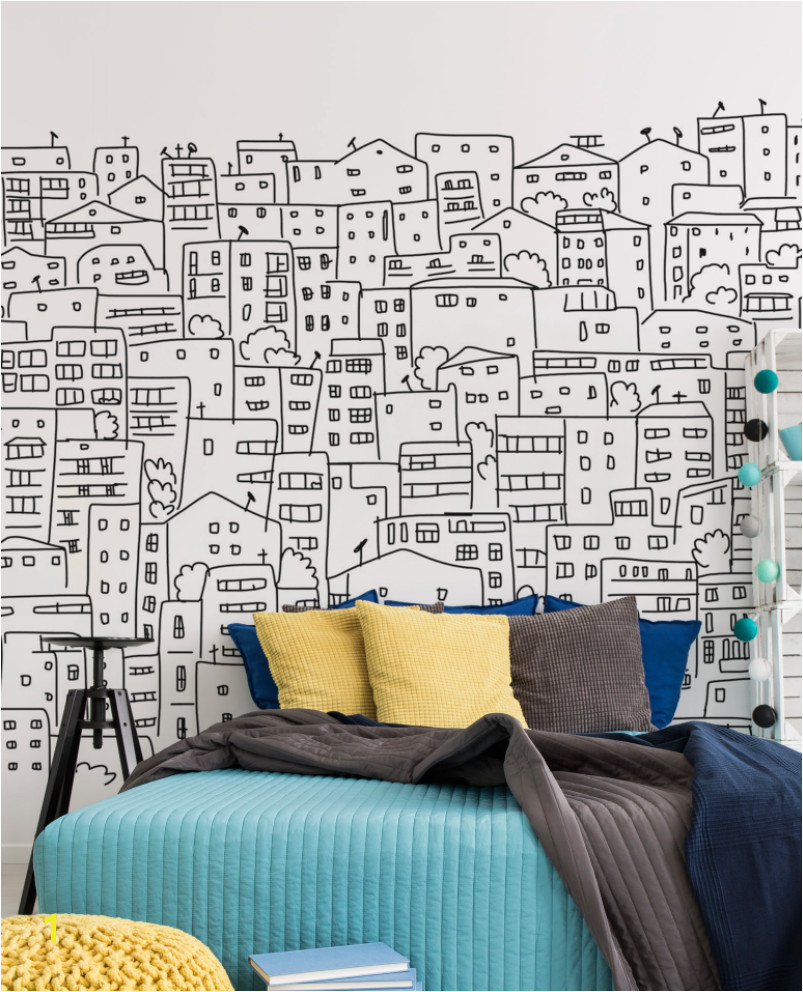Black and White Wallpaper Murals for Walls Black and White City Sketch Wall Mural In 2019