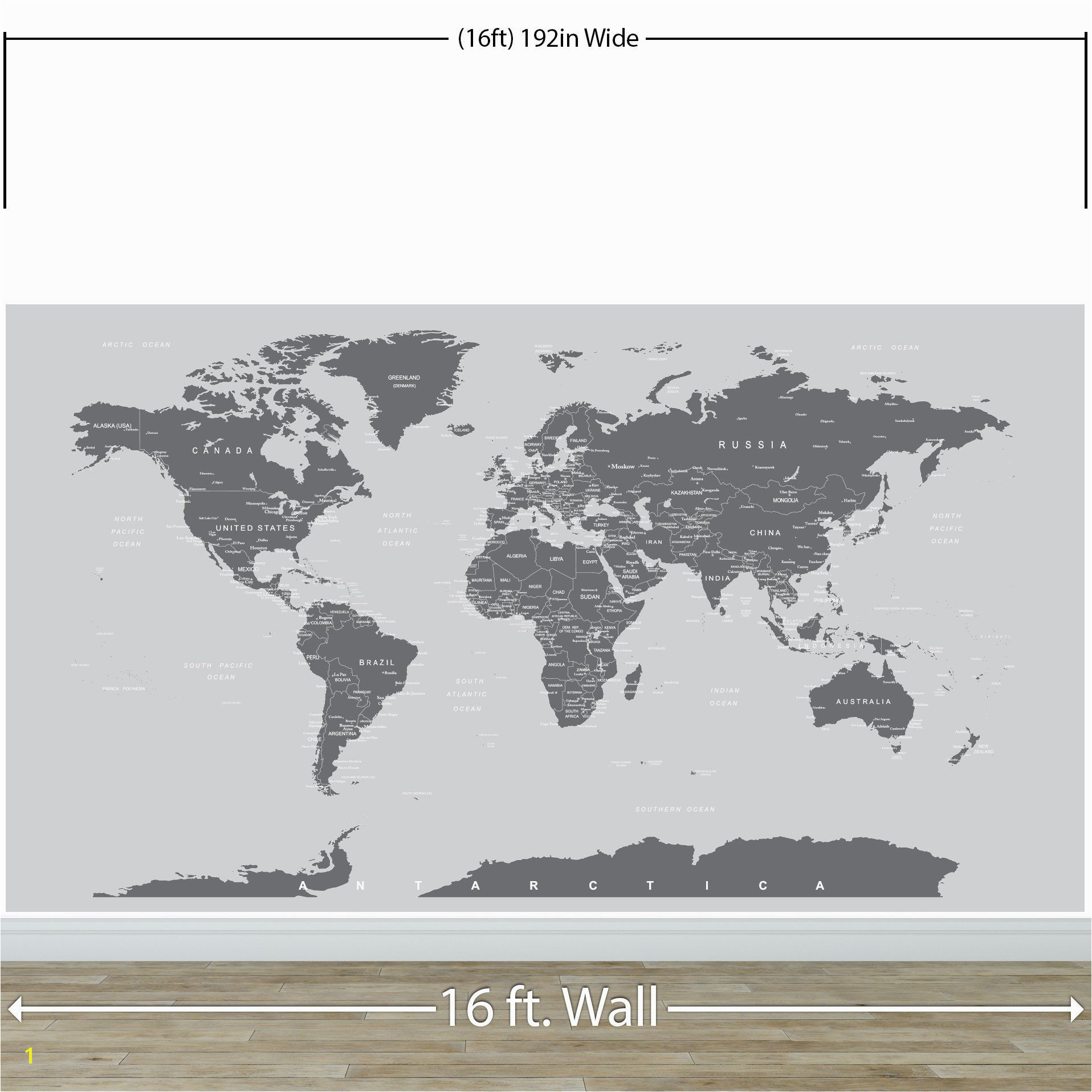 World Map Wall Mural Grey 6133