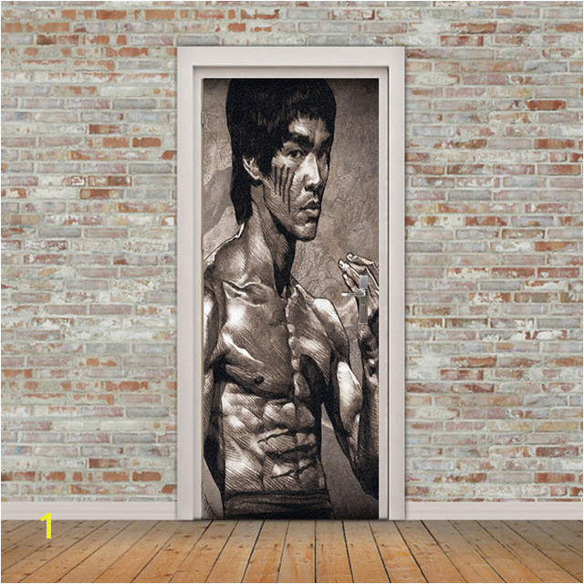 Free shipping Bruce Lee Door Wall Stickers DIY Mural Bedroom Home Decor Poster PVC Waterproof Door