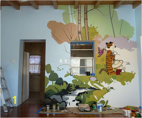 Calvin and Hobbes Mural by How Brown Met Blue "Freehand playroom mural donated to the Reynold s Home a shelter for women and children