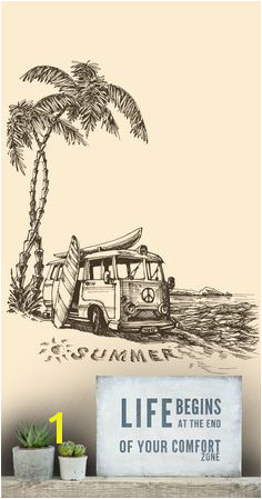 Surfs Up Camper van and surfboard man cave wallpaper mural