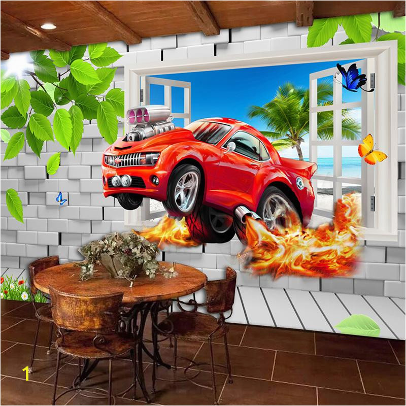 Pastoral Style Children Room Bedroom Wall Decoration Mural Wallpaper 3D Stereoscopic Window Cartoon Car Broken Wall Murals Girl Wallpaper Girl