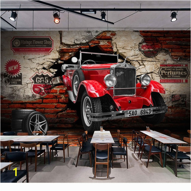 Vintage Brick Wall Paper Retro Red Car Wallpaper Mural Stickers 3D Home Cafe Bar Decor Self Adhesive Vinyl Silk Wallpaper