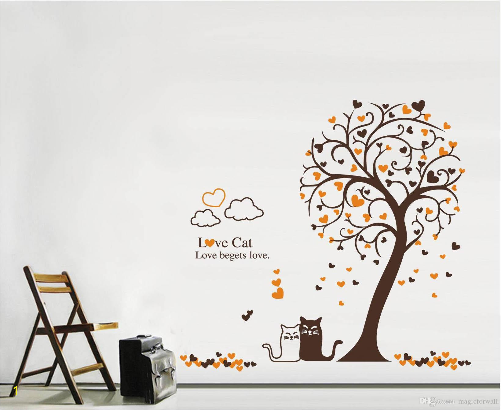 Cartoon Loving Cat Under Tree Wall Art Mural Decor Removable PVC Art Decal Living Room Sofa Background Wallpaper Decoration Mario Wall Stickers Mirror Wall