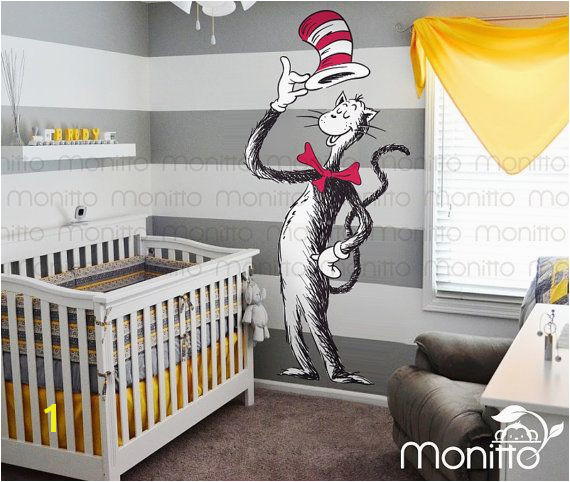 Dr Seuss Giant Cat in the Hat Children Wall Decal Nursery Decal Mural Sticker Kids Room Wall Art Decor [MT031] Seuss