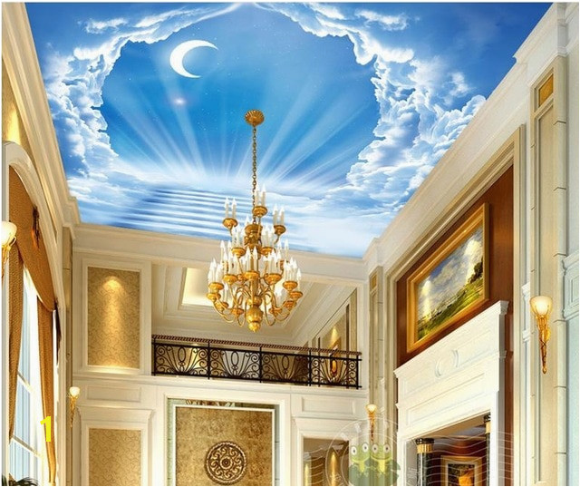 custom 3d ceiling murals Blue sky ladder of the moon modern wall mural wallpaper on the ceiling nonwoven wallpaper ceiling