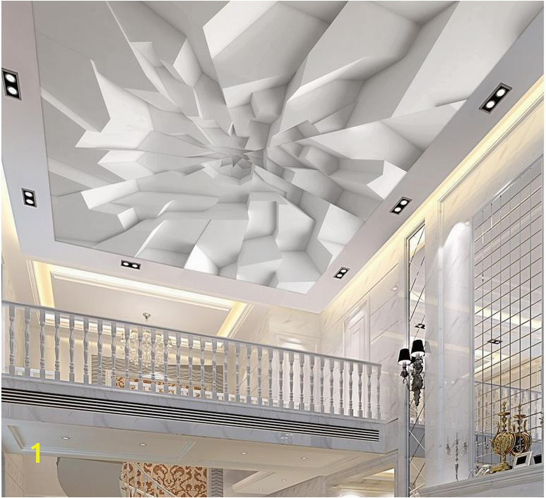 Custom 3d Ceiling Wallpaper White Polygon Brick Wall Wallpaper For Walls 3 D Ceiling Murals Wallpapers For Living Room Wallpaper Best Hd Wallpaper Border