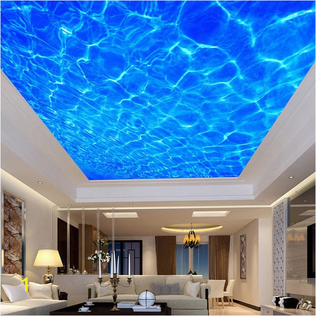 Custom Ceiling Murals Modern Simple Blue Water Wave Wallpaper Living Room Theme Hotel Ceiling Mural Papel De Parede