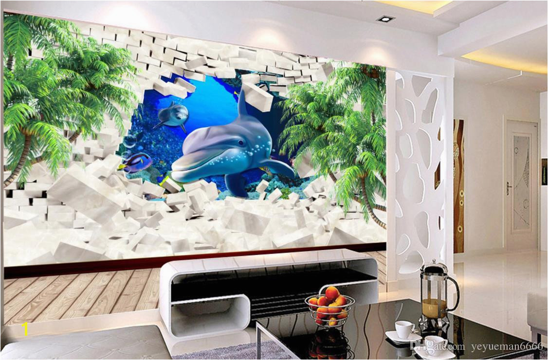 Wallpaper For Walls 3 D Dolphin Coconut Tree Wall Papers Home Decor TV Backdrop Living Room Bedroom Free Animated Wallpaper Free Animated Wallpapers From
