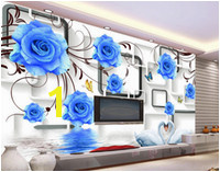 Wholesale custom size wall murals for sale Custom any size Blue Rose Swan D TV