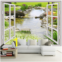 Custom Wall Mural Wallpaper Modern Simple 3D Window Garden Small River Flower Grass Fresco Living Room Bedroom Wall Paper