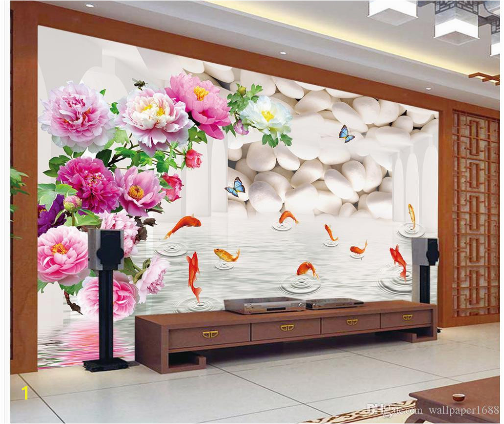 Cheap Wall Murals for Sale 3d Wallpaper Mural Decor Backdrop the Peony Nine Fish Figure 3