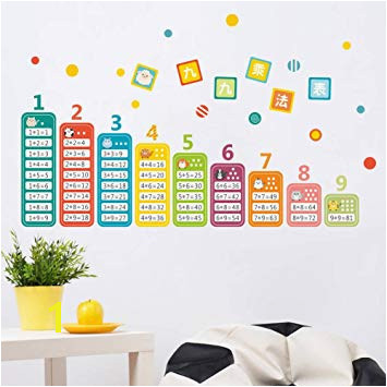 BIBITIME Chinese Math Wall Stickers Cartoon Animal Education Multiplication Table Digital Number Decal Window Sticker for