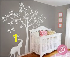 White tree wall decal Wall decal with elephant tree wall decal Wall decor for nursery and kids room Vinyl shapes decal AM014