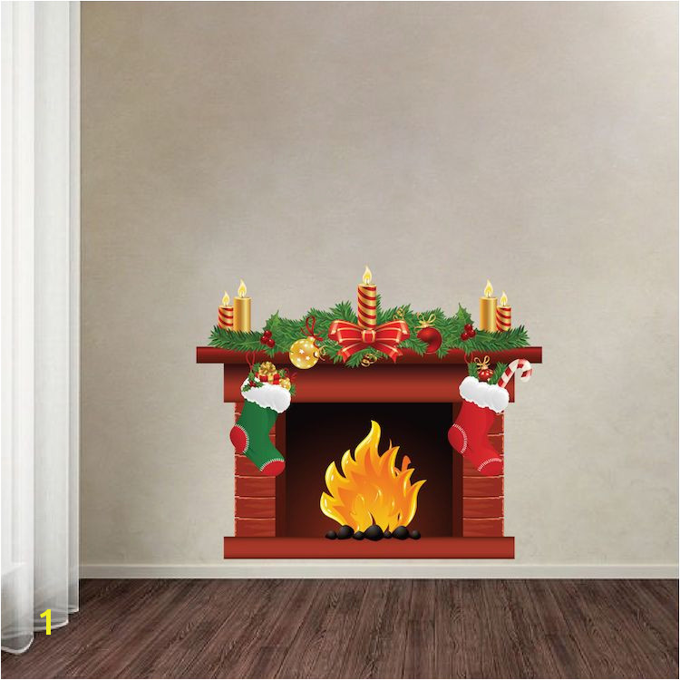 Christmas Murals for Walls Christmas Fireplace Wall Decal Mural Living Room Wall Decal Murals