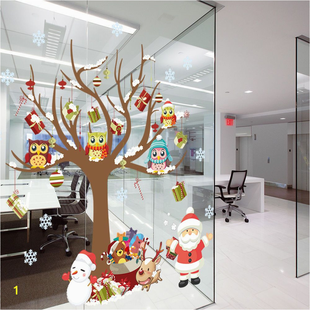Removable Christmas Window Home Wall Decal Mural Stickers Owls Gift Tree Kids