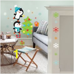 Jumbo Stacking Penguins Christmas Wall Decals This bright