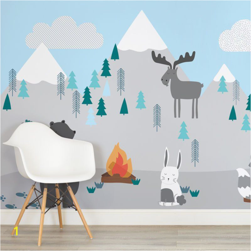 kids mountain scene square wall mural