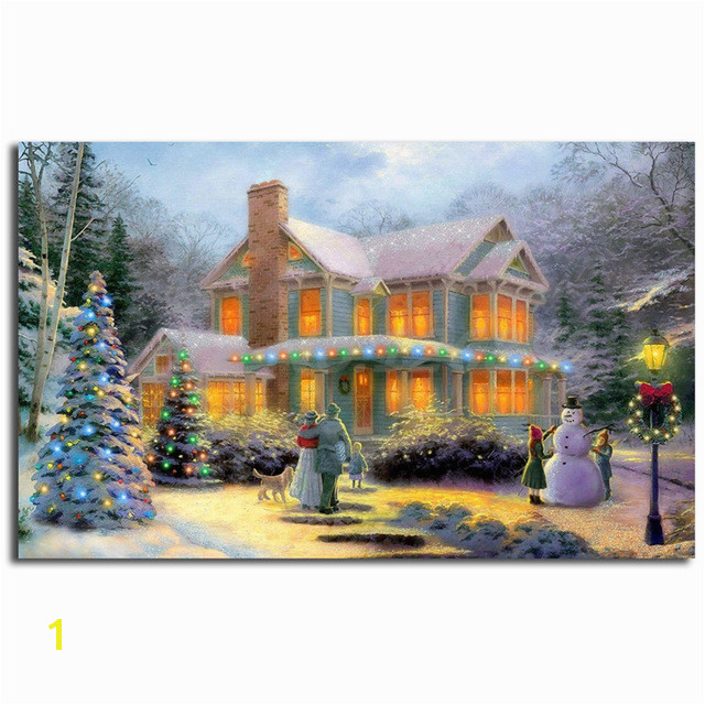 Thomas Kinkade Victorian Family Christmas Illuminated Art Canvas Poster Painting Wall Picture Print For Home Bedroom Decoration