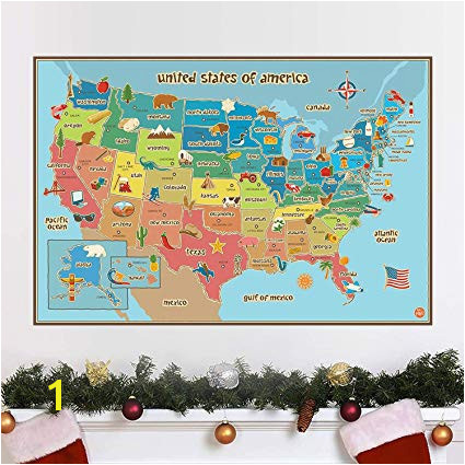 HUABEI Wall Decals United States America Geography Speciality Wall Stickers Education Student Kids Room Removable Maps