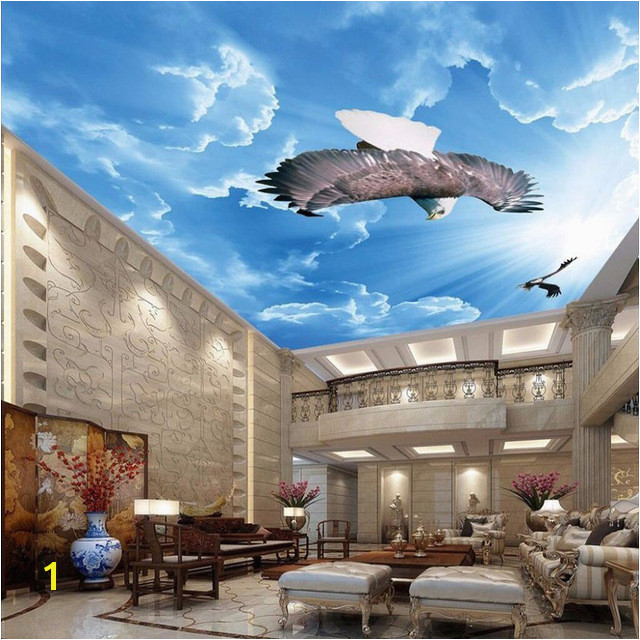 Blue Sky And White Clouds Eagle 3D Ceiling Mural Wallpaper Living Room Bedroom Home Decor Design 3D Ceiling Zenith Mural