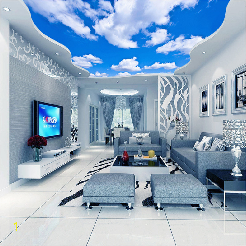 Custom Ceiling Mural Wallpaper 3D Blue Sky And White Clouds Living Room Bedroom Ceiling Background Wallpaper Wallcoverings in Wallpapers from Home