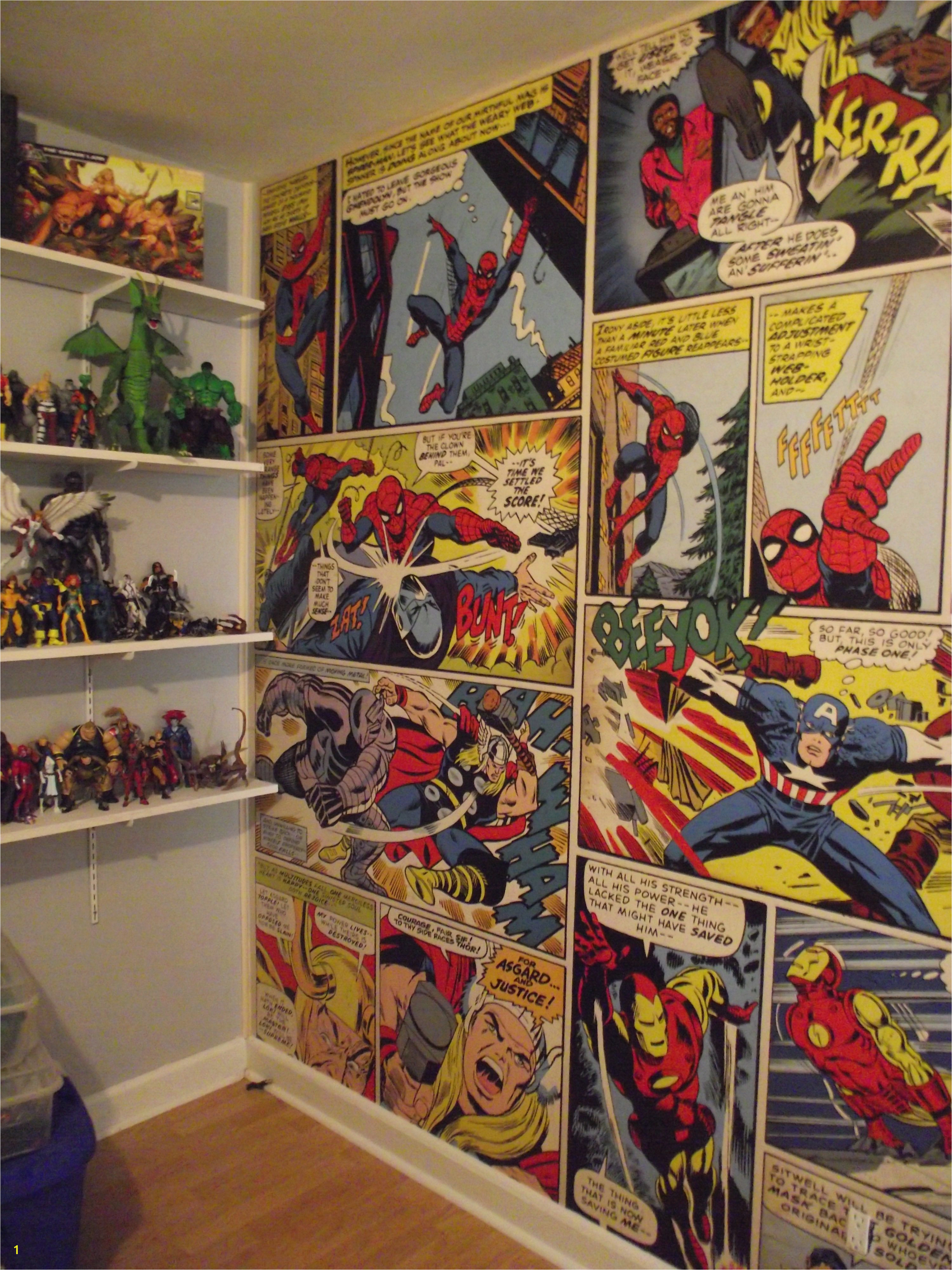 Marvel ics wall mural It looks amazing in the figure room Every big boys dream room almost plete