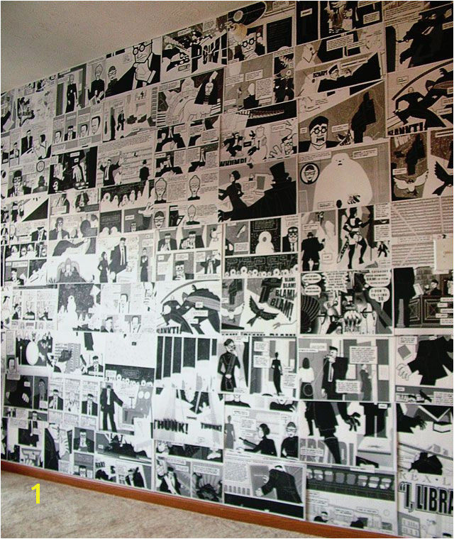 DIY ic Book Graphic Novel Wall regular black and white copy machine to photocopy each page then adhere to wall