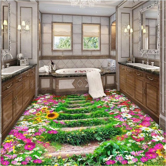 Custom Floor Tile Murals Custom 3d Floor Wallpaper Flowers Road Bathroom Kitchen Bedroom