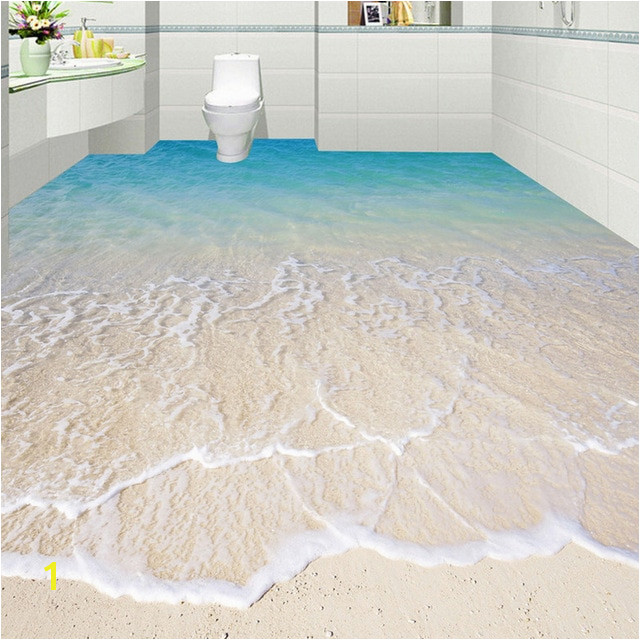 Custom Self adhesive Floor Mural Wallpaper Modern Beach Seawater 3D Floor Tiles Sticker Bathroom Kitchen Papel De Parede 3D Sala