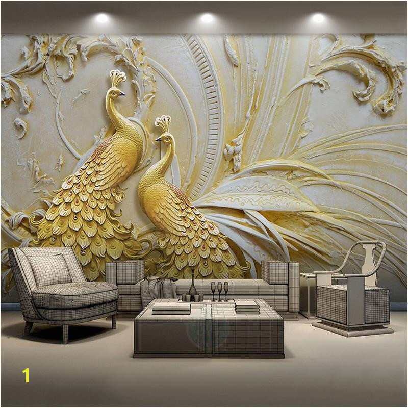 Custom Mural Wallpaper For Walls 3D Stereoscopic Embossed Golden Peacock Background Wall Painting Living Room Bedroom Home Decor UK 2019 From Yanlunshop2