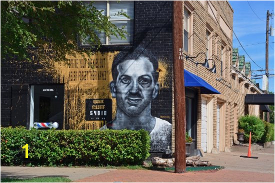 Street mural of Lee Harvey Oswald in the Bishop Arts District