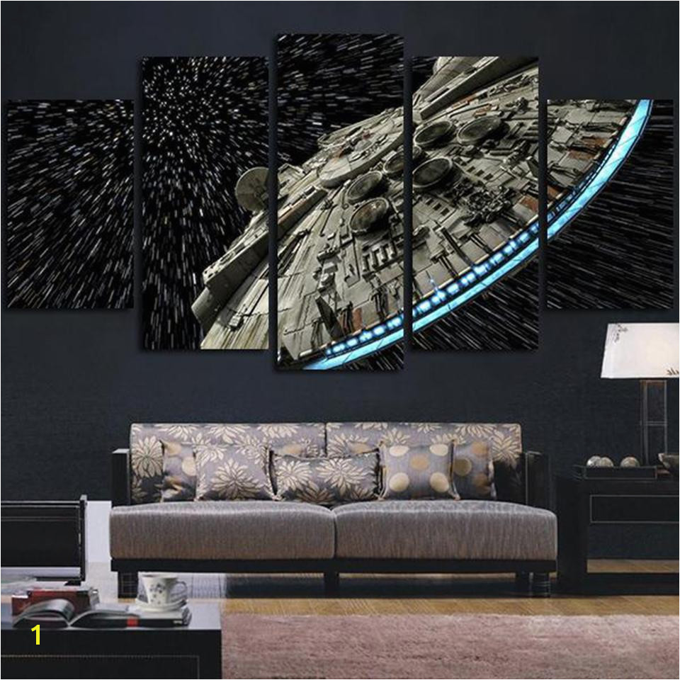 2019 Modern Wall Art Home Decor Posters 5 Panel Destroyer Millennium Falcon Living Room HD Printed Painting Frame From Merlle $36 37