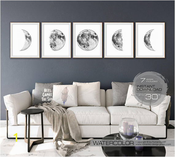 Moon Printable wall art Downloadable prints Moon phase print set of 5 wall art prints Wall art