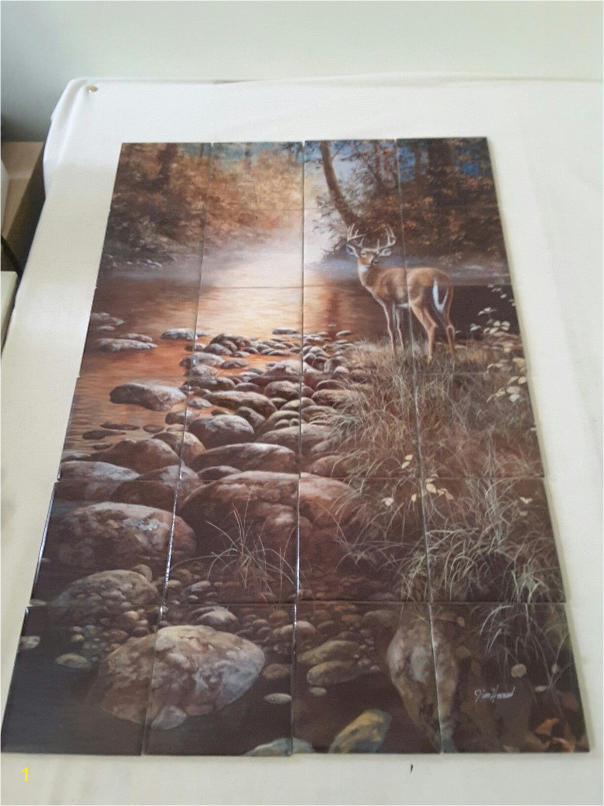 Beside still waters tile mural on 6" tiles at £216 tilemural kitchensplashback animal deer deerhunting countryside