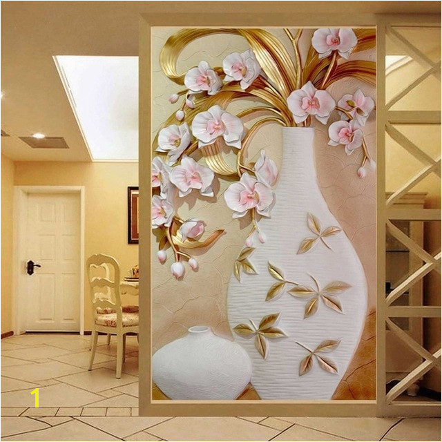 Custom 3D Mural Wallpaper Embossed Flower Vase Stereoscopic Entrance Wall Mural Designs Home Decor Wallpaper Living Room Modern