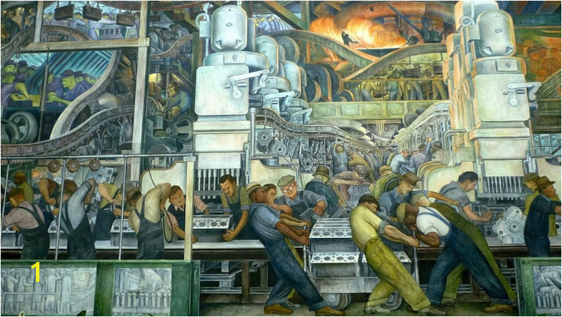 View of north wall detail Diego Rivera Detroit Industry murals Detroit